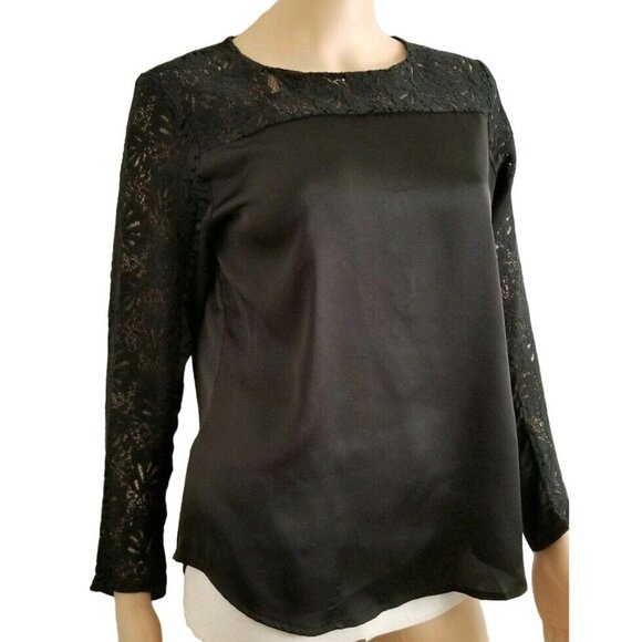 Eva Mendes New York & Co. Women’s Black Lace Long Sleeve Top Blouse Size Small - Picture 2 of 10